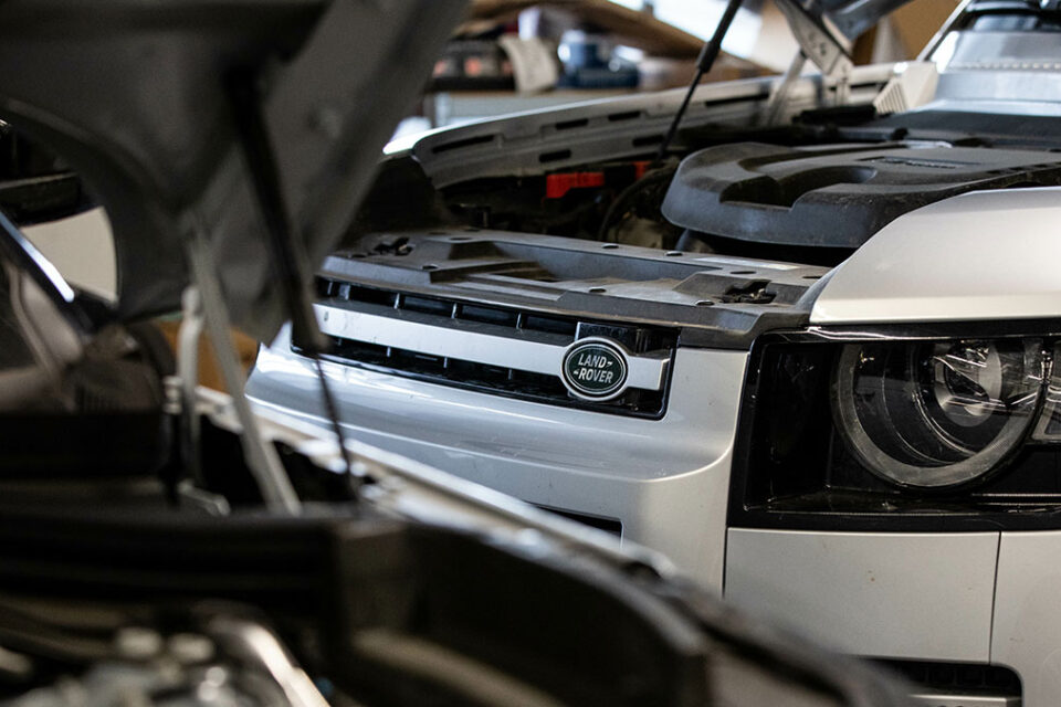 Land Rover vehicle getting an engine rebuild in an